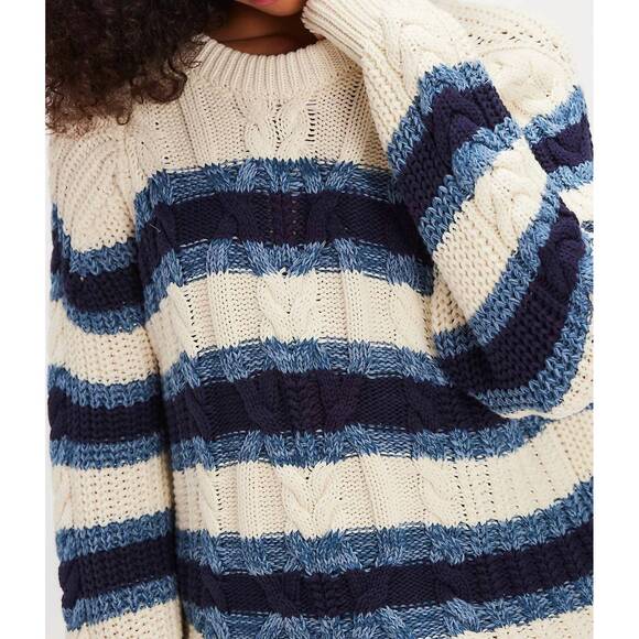 NEW FREE PEOPLE frankie striped cable knit sweater in ivory combo - Picture 4 of 5